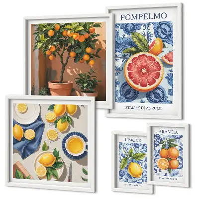 Polittico con cornice decorazioni vintage con agrumi