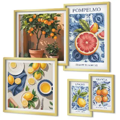 Polittico con cornice decorazioni vintage con agrumi