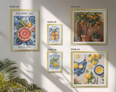 Polittico con cornice decorazioni vintage con agrumi