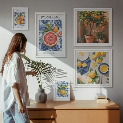 Polittico con cornice decorazioni vintage con agrumi