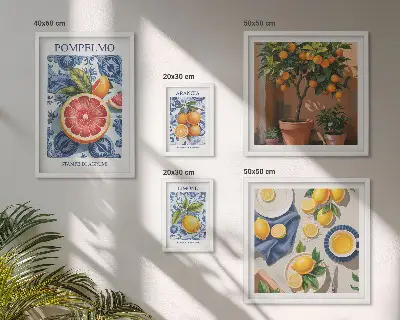 Polittico con cornice decorazioni vintage con agrumi