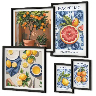 Polittico con cornice decorazioni vintage con agrumi