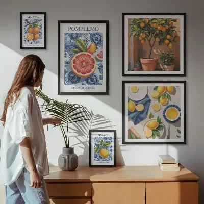 Polittico con cornice decorazioni vintage con agrumi