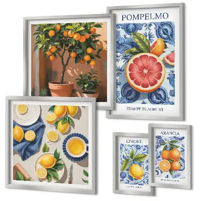 Polittico con cornice decorazioni vintage con agrumi