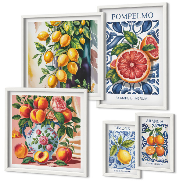 Set di 5 quadri agrumi estivi e soleggiati