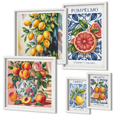 Set di 5 quadri agrumi estivi e soleggiati