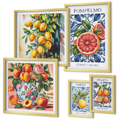 Set di 5 quadri agrumi estivi e soleggiati