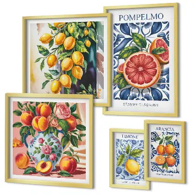 Set di 5 quadri con agrumi estivi e soleggiati