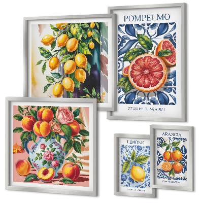 Set di 5 quadri agrumi estivi e soleggiati
