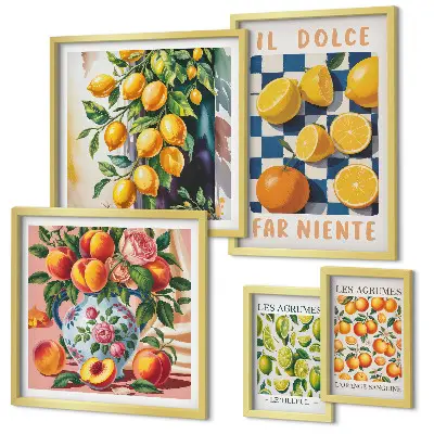 Polittico con cornice motivo agrumi retrò per cucina