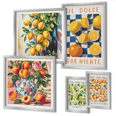 Polittico con cornice motivo agrumi retrò per cucina