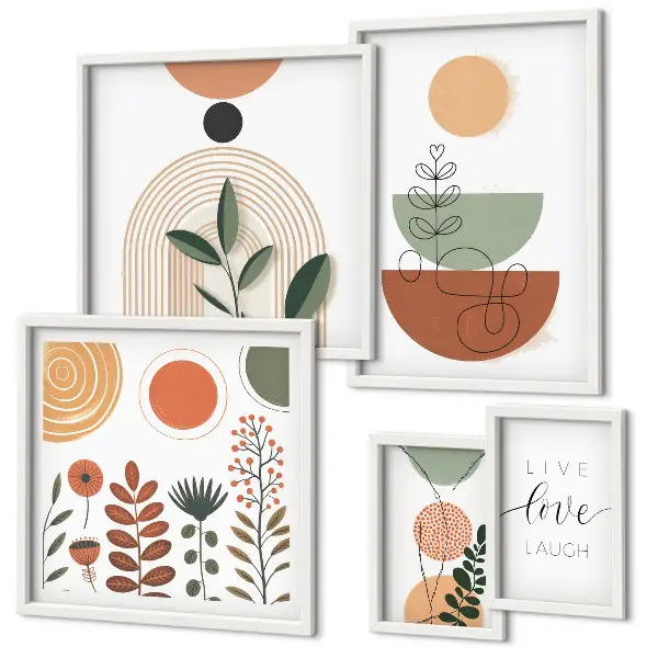 Polittico con cornice con eleganti grafiche vegetali e geometriche