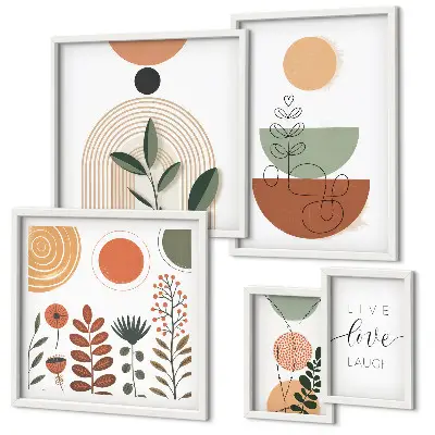 Polittico con cornice con eleganti grafiche vegetali e geometriche