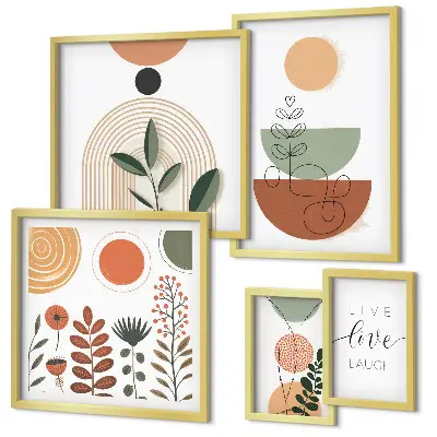 Polittico con cornice con eleganti grafiche vegetali e geometriche