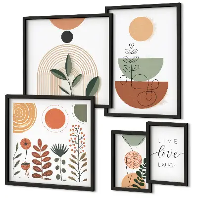 Polittico con cornice con eleganti grafiche vegetali e geometriche