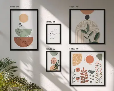 Polittico con cornice con eleganti grafiche vegetali e geometriche