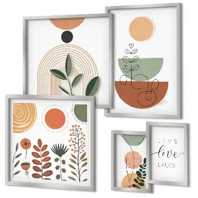Polittico con cornice con eleganti grafiche vegetali e geometriche