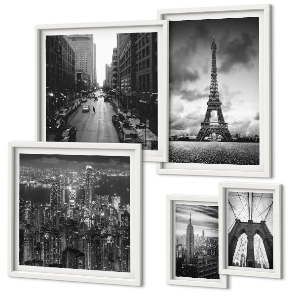 Set di 5 quadri Icone architettoniche in bianco e nero