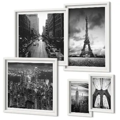 Set di 5 quadri con icone architettoniche in bianco e nero