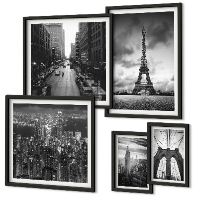 Set di 5 quadri Icone architettoniche in bianco e nero