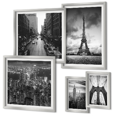 Set di 5 quadri Icone architettoniche in bianco e nero