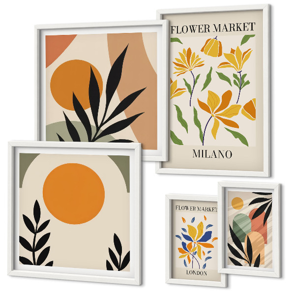 Set di 5 quadri Fiori astratti in stile boho