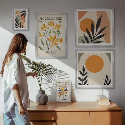 Set di 5 quadri Fiori astratti in stile boho
