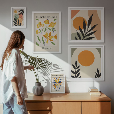 Set di 5 quadri Fiori astratti in stile boho