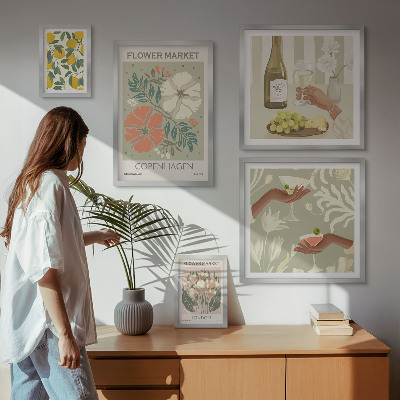 Set di 5 quadri Fiori e frutta in stile vintage