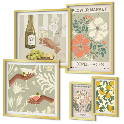 Set di 5 quadri Fiori e frutta in stile vintage