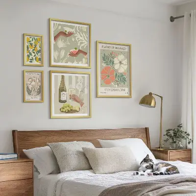 Set di 5 quadri con stampa di fiori e frutta in stile vintage