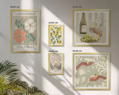 Set di 5 quadri con stampa di fiori e frutta in stile vintage