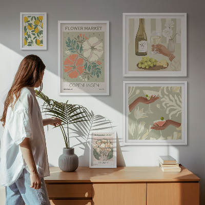 Set di 5 quadri Fiori e frutta in stile vintage