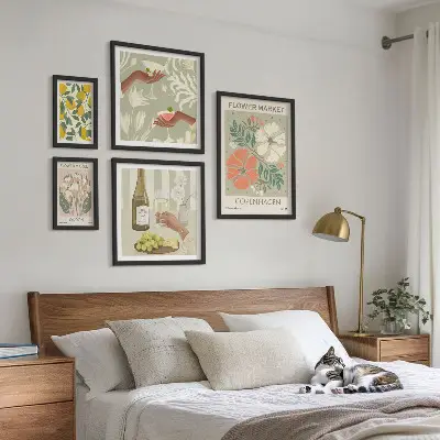 Set di 5 quadri con stampa di fiori e frutta in stile vintage