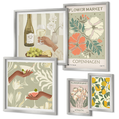Set di 5 quadri Fiori e frutta in stile vintage