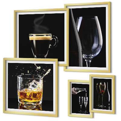 Set di 5 quadri Cocktail, bevande in stile bar