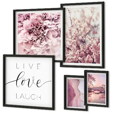 Polittico con cornice motivi floreali e slogan color pastello