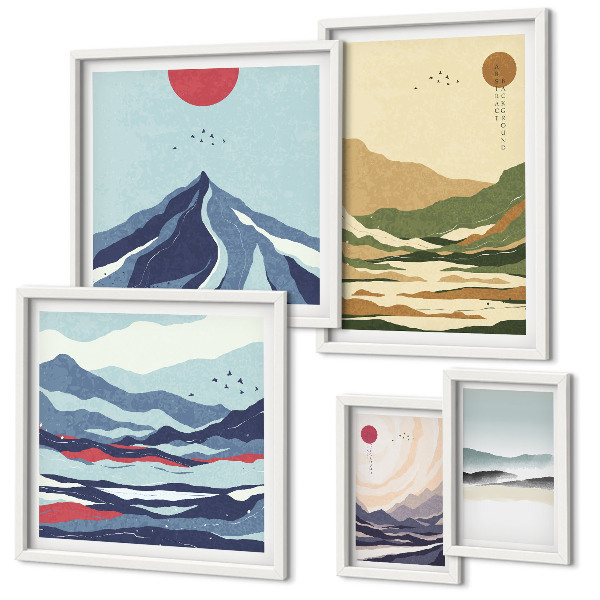 Set di 5 quadri paesaggi montani natura