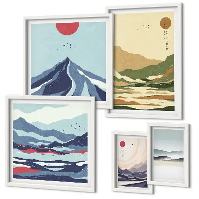 Set di 5 quadri con paesaggi naturali di montagna