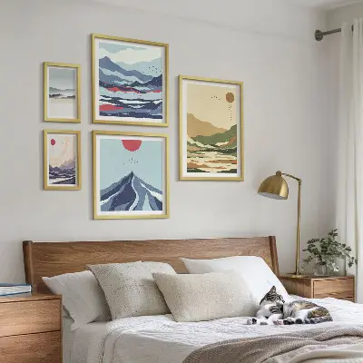 Set di 5 quadri con paesaggi naturali di montagna