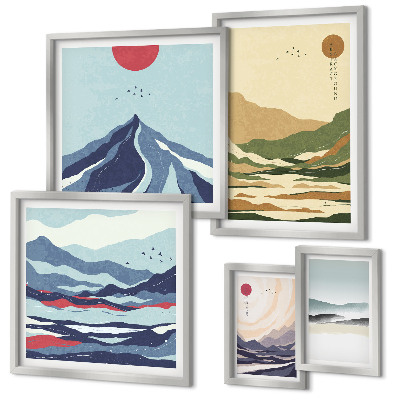 Set di 5 quadri paesaggi montani natura