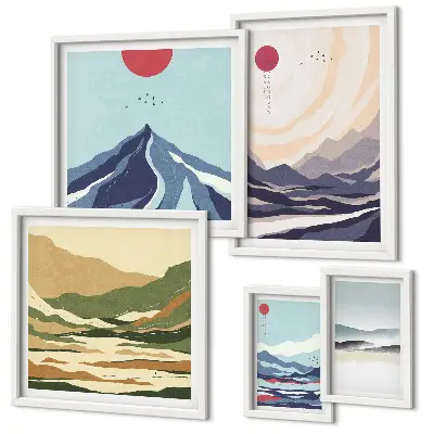 Paesaggi montani astratti quadro con cornice polittico