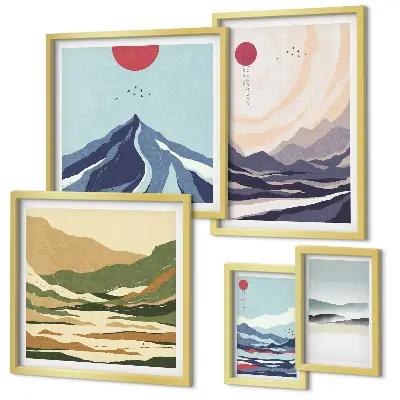 Paesaggi montani astratti quadro con cornice polittico
