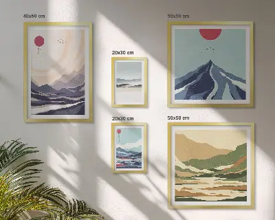 Paesaggi montani astratti quadro con cornice polittico