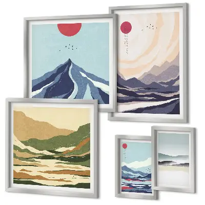 Paesaggi montani astratti quadro con cornice polittico