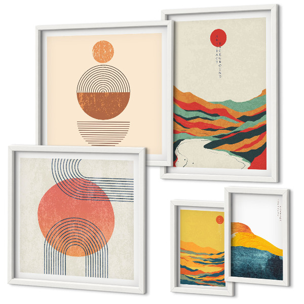 Set di 5 quadri Paesaggi geometrici astratti