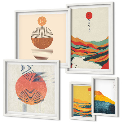 Set di 5 quadri Paesaggi geometrici astratti