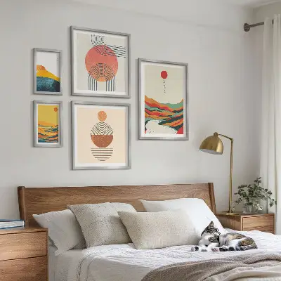 Set di 5 quadri con paesaggi geometrici astratti