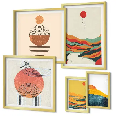 Set di 5 quadri con paesaggi geometrici astratti