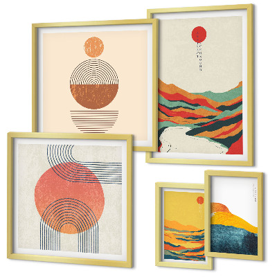 Set di 5 quadri Paesaggi geometrici astratti